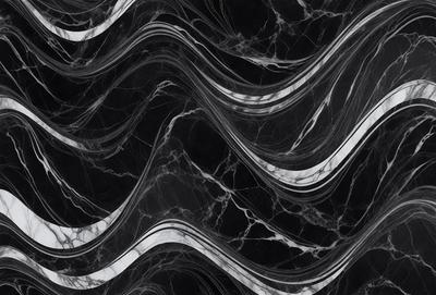 The primary subject of the image is a marble pattern, which is the main object, scene, or focus of the image. The setting or background is a black marble surface, and the visual style is a photo. The colors and mood of the image are predominantly black and white, giving it a classic and elegant appearance.
