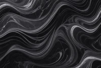 The primary subject of the image is a black and white marble pattern. The setting is a black background, which contrasts with the marble pattern. The visual style is a close-up of the marble pattern, showcasing its intricate details. The colors and mood of the image are predominantly black and white, giving it a classic and elegant appearance.