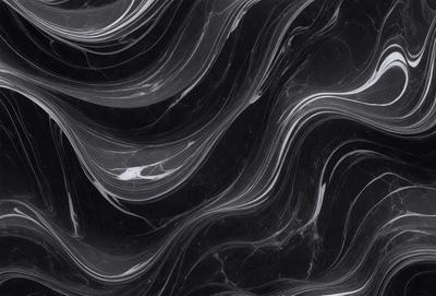 The primary subject of the image is a black and white marble pattern. The setting is a black background, which contrasts with the marble pattern. The visual style is a close-up of the marble pattern, showcasing its intricate details. The colors and mood of the image are predominantly black and white, giving it a classic and elegant appearance.