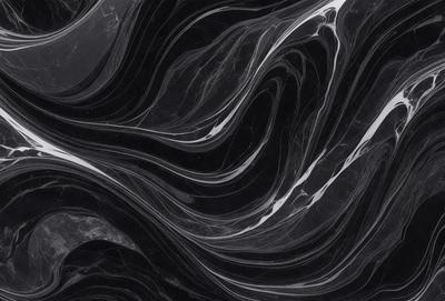The primary subject of the image is a close-up of a black and white marble pattern. The setting is a dark background, which contrasts with the marble pattern. The visual style is a black and white photo, giving the image a classic and timeless appearance. The dominant colors are black and white, creating a dramatic and elegant atmosphere.