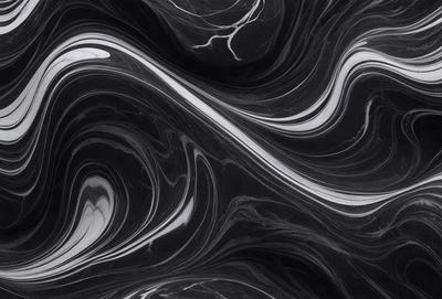 The primary subject of the image is a black and white marble pattern. The setting is a black background, which contrasts with the marble pattern. The visual style is a close-up of the marble pattern, showcasing its intricate details. The colors and mood of the image are predominantly black and white, giving it a classic and elegant appearance.