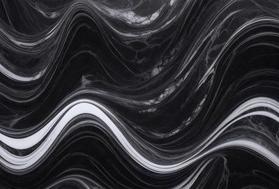 The primary subject of the image is a black and white marble pattern. The setting is a black background, which contrasts with the marble pattern. The visual style is a close-up of the marble pattern, showcasing its intricate details. The colors and mood of the image are predominantly black and white, giving it a classic and elegant appearance.