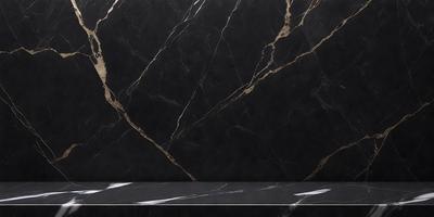 The primary subject of the image is a marble countertop with a black and gold pattern. The setting is a kitchen, and the visual style is a photo. The countertop has a black background with gold accents, creating a luxurious and elegant appearance. The colors and mood of the image are sophisticated and stylish, reflecting the high-quality materials and design of the marble countertop.