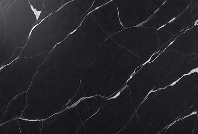 The primary subject of the image is a black and white marble tile. The setting is a black background, which contrasts with the marble tile. The visual style is a close-up of the marble tile, showcasing its texture and pattern. The colors and mood of the image are predominantly black and white, giving it a classic and elegant appearance.