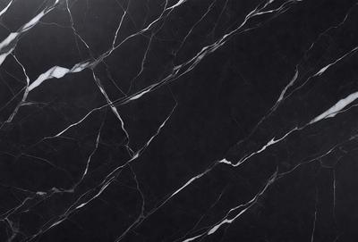 The primary subject of the image is a marble countertop with a black and white pattern. The setting is a kitchen, and the visual style is a close-up of the marble countertop. The colors and mood of the image are predominantly black and white, giving it a classic and elegant appearance.