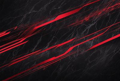 The primary subject of the image is a marble wall with a red pattern on it. The setting is a dark room, and the visual style appears to be a combination of a photo and digital art. The dominant colors are red and black, creating a bold and striking atmosphere.