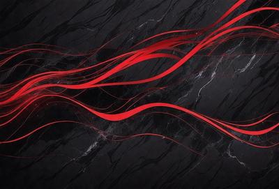 The primary subject of the image is a red and black pattern, which appears to be a digital art or illustration. The setting is a black background, and the visual style suggests that the image is a digital creation. The dominant colors in the image are red and black, creating a bold and striking appearance.