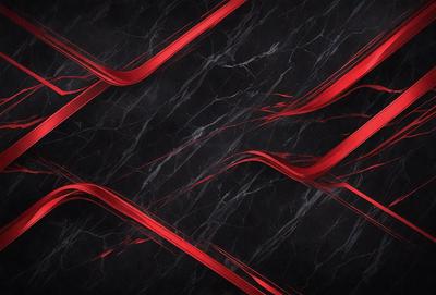 The primary subject of the image is a close-up of a marble surface with red streaks. The setting is a black background, which contrasts with the marble. The visual style is a combination of a photo and digital art, creating a unique and striking appearance. The dominant colors are red and black, giving the image a bold and striking mood.