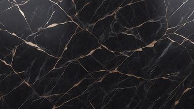 The primary subject of the image is a black marble countertop with a gold pattern. The setting is a kitchen, and the visual style is a close-up of the marble countertop. The dominant colors are black and gold, creating a luxurious and elegant atmosphere.