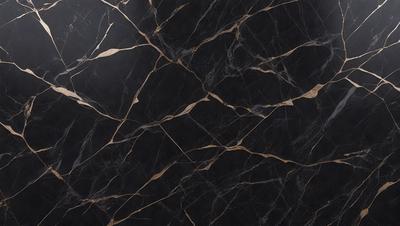 The primary subject of the image is a black marble countertop with a gold pattern. The setting is a kitchen, and the visual style is a close-up of the marble countertop. The dominant colors are black and gold, creating a luxurious and elegant atmosphere.