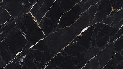 The primary subject of the image is a marble tile with a gold pattern. The setting is a black and gold marble wall, which serves as the background. The visual style is a close-up of the marble tile, showcasing its intricate design. The colors and mood of the image are predominantly black and gold, giving it a luxurious and elegant appearance.