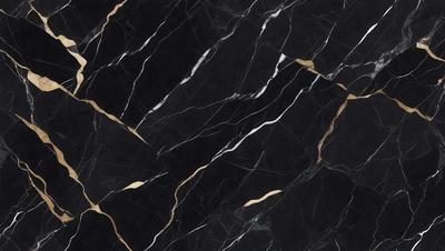 The primary subject of the image is a marble tile with a gold pattern. The setting is a black and white background, which adds a contrasting effect to the gold pattern. The visual style is a close-up of the marble tile, showcasing its intricate design. The colors and mood of the image are predominantly black and white, with the gold pattern adding a touch of warmth and sophistication.