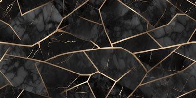 The primary subject of the image is a close-up of a marble surface with gold accents. The setting is a black and gold marble wall, which serves as the background. The visual style is a combination of a photo and digital art, creating a unique and intricate pattern. The colors and mood of the image are predominantly black and gold, giving it a luxurious and elegant appearance.