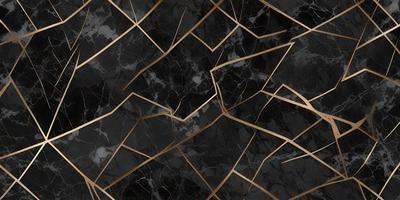 The primary subject of the image is a marble surface with a gold pattern. The setting is a black and gold marble wall, which serves as the background. The visual style is a close-up of the marble surface, showcasing the intricate gold pattern. The colors and mood of the image are predominantly black and gold, creating a luxurious and elegant atmosphere.