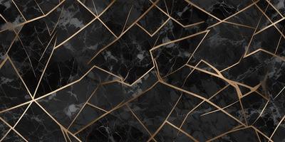 The primary subject of the image is a marble surface with a gold pattern. The setting is a black and gold marble wall, which serves as the background. The visual style is a close-up of the marble surface, showcasing the intricate gold pattern. The colors and mood of the image are predominantly black and gold, creating a luxurious and elegant atmosphere.