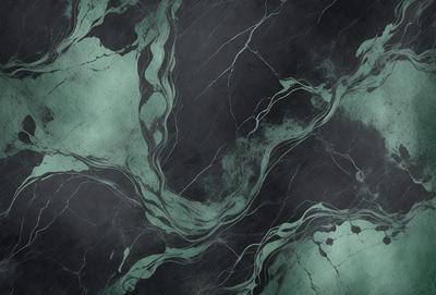 The primary subject of the image is a marble-like surface with a green tint. The setting is a dark room, and the visual style appears to be a combination of a photo and a digital art or illustration. The colors and mood of the image are predominantly dark and moody, with the green tint adding a touch of contrast.