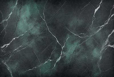 The primary subject of the image is a close-up of a marble wall with a green tint. The setting is a room with a black background, which contrasts with the green marble. The visual style is a photo, capturing the intricate details of the marble wall. The colors and mood of the image are predominantly green, giving it a natural and serene atmosphere.
