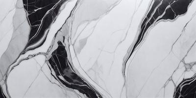 The primary subject of the image is a marble countertop with a black and white pattern. The setting is a kitchen, and the visual style is a photo. The countertop has a black and white marble pattern, and the overall atmosphere is elegant and sophisticated.