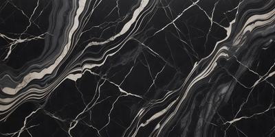 The primary subject of the image is a black and white marble pattern. The setting is a black and white marble surface, which serves as the background. The visual style is a close-up of the marble pattern, showcasing its intricate details. The colors and mood of the image are predominantly black and white, giving it a classic and elegant appearance.