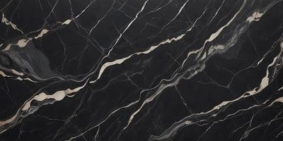 The primary subject of the image is a black marble countertop with a pattern of white stripes. The setting is a kitchen, and the visual style is a close-up of the marble countertop. The dominant colors are black and white, creating a sleek and modern atmosphere.