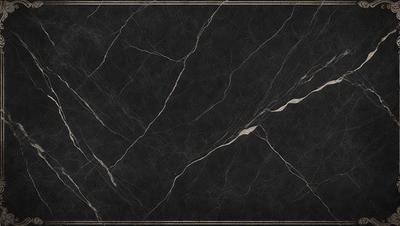 The image features a black marble countertop with a patterned texture. The countertop is the primary subject, and it is set against a dark background. The visual style appears to be a photo, and the colors and mood are dark and moody.