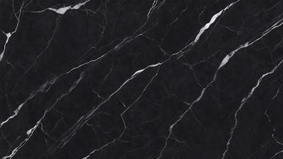 The primary subject of the image is a black marble countertop. The setting is a dark room, and the visual style is a close-up of the marble countertop. The countertop has a patterned texture, and the colors are predominantly black. The overall atmosphere of the image is elegant and sophisticated.