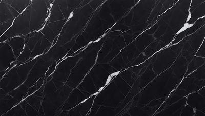 The primary subject of the image is a marble wall with a black background. The wall is covered in white and black marble, creating a visually striking pattern. The visual style of the image is a close-up of the marble wall, showcasing the intricate details of the marble. The colors and mood of the image are predominantly black and white, giving it a sophisticated and elegant appearance.