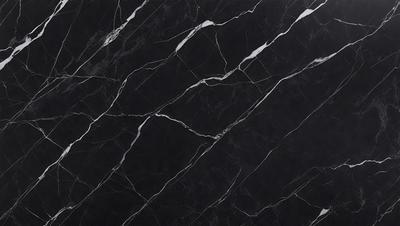The primary subject of the image is a marble countertop with a black background. The countertop features a pattern of white and black stripes, giving it a unique and elegant appearance. The visual style of the image is a close-up of the marble countertop, showcasing its intricate design and texture. The colors and mood of the image are predominantly black and white, creating a sophisticated and timeless atmosphere.