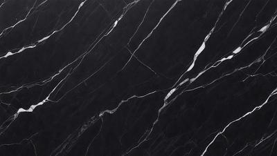 The primary subject of the image is a black marble countertop. The setting is a kitchen, with the countertop being the main focus of the scene. The visual style is a close-up of the marble countertop, showcasing its texture and pattern. The colors and mood of the image are predominantly dark, with the black marble countertop being the main source of contrast.