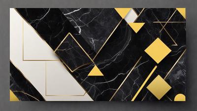 The primary subject of the image is a black and gold marble pattern. The setting is a black and white marble wall, which serves as the background. The visual style is a combination of digital art and illustration, creating a unique and intricate design. The dominant colors are black and gold, giving the image a sophisticated and elegant appearance.