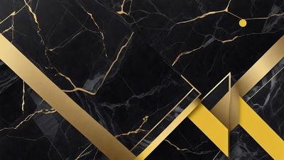 The primary subject of the image is a black and gold marble pattern. The setting is a black and gold marble wall, which serves as the background. The visual style is a combination of a photo and digital art, creating a unique and intricate pattern. The colors and mood of the image are predominantly black and gold, giving it a luxurious and elegant appearance.