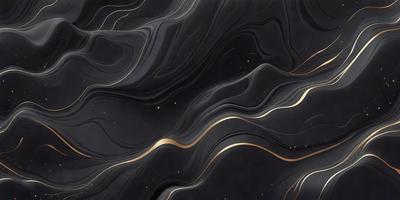 The primary subject of the image is a black and gold swirling pattern, which appears to be a digital art or illustration. The setting is a dark background, and the visual style is a combination of digital art and drawing. The dominant colors are black and gold, creating a rich and luxurious atmosphere.