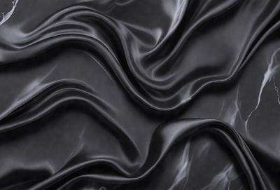 The primary subject of the image is a close-up of a black fabric, possibly a piece of leather or a patterned material. The setting is a dark background, which emphasizes the fabric's texture and pattern. The visual style appears to be a close-up or a detailed view of the fabric, showcasing its intricate design. The colors and mood of the image are predominantly dark, with the black fabric being the main focus.
