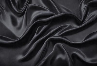 The primary subject of the image is a close-up of a black fabric, possibly a piece of clothing or a curtain. The setting is a dark background, which emphasizes the fabric's texture and color. The visual style appears to be a photo, as it captures the fabric's details and texture. The colors and mood of the image are predominantly dark, with the black fabric being the main focus.