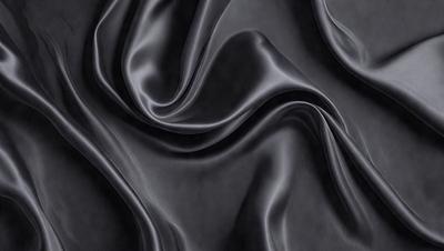 The primary subject of the image is a close-up of a black fabric, possibly a piece of clothing or a curtain. The setting is a dark background, which emphasizes the fabric's texture and pattern. The visual style is a close-up, which highlights the fabric's details. The colors and mood of the image are predominantly dark, with the black fabric being the main focus.