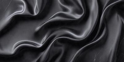 The primary subject of the image is a close-up of a black fabric, possibly a piece of leather or a silk material. The setting is a dark background, which emphasizes the fabric's texture and appearance. The visual style is a close-up, focusing on the details of the fabric. The colors and mood of the image are predominantly dark, with the black fabric being the main focus.