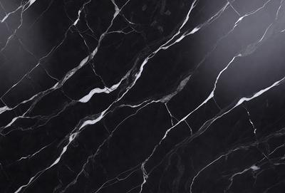 The primary subject of the image is a black and white marble tile wall. The setting is a room with a black and white marble tile floor. The visual style is a close-up of the marble tile wall, showcasing its intricate patterns and textures. The colors and mood of the image are predominantly black and white, giving it a classic and elegant appearance.