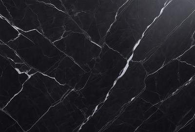 The primary subject of the image is a black marble wall with white veins. The setting is a dark room, and the visual style is a close-up of the marble wall. The colors and mood of the image are predominantly dark, with the black marble and white veins creating a striking contrast.