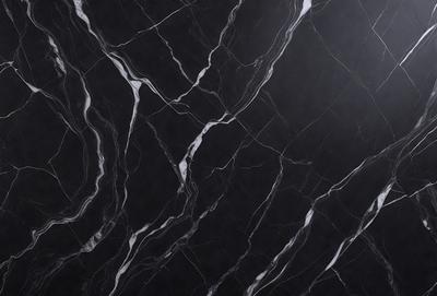 The primary subject of the image is a black and white marble wall. The setting is a dark room, and the visual style is a close-up of the marble wall. The colors and mood of the image are predominantly dark, with the marble wall being the main focus.