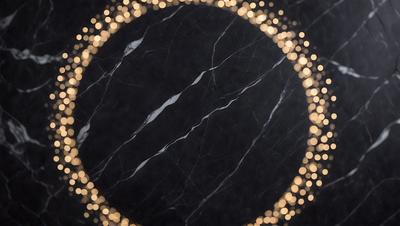 The primary subject of the image is a marble countertop with a circle of lights shining on it. The setting is a dark room, and the visual style appears to be a photo. The countertop has a black and white color scheme, giving it a classic and elegant appearance. The circle of lights adds a touch of warmth and sophistication to the overall atmosphere.