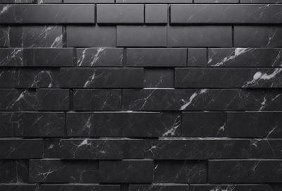 The primary subject of the image is a black marble wall with a pattern of white and black diamond shapes. The setting is a black and white photo, which gives the image a classic and timeless appearance. The visual style is a close-up of the marble wall, showcasing the intricate pattern and texture of the material. The colors and mood of the image are predominantly black and white, creating a sense of elegance and sophistication.