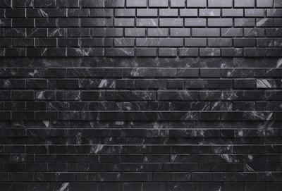 The primary subject of the image is a black brick wall. The setting is a dark room, and the visual style is a close-up of the brick wall. The colors and mood of the image are predominantly dark, with the black brick wall being the main focus.