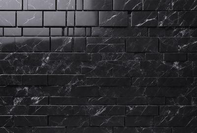 The primary subject of the image is a black and white marble wall. The setting is a black and white brick wall, which serves as the background. The visual style is a photo, capturing the intricate patterns and textures of the marble wall. The colors and mood of the image are predominantly black and white, creating a classic and timeless atmosphere.