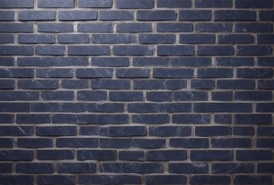 The primary subject of the image is a blue brick wall. The setting is a brick wall, and the visual style is a photo. The dominant colors are blue and gray, creating a calm and soothing atmosphere.