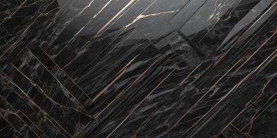 The primary subject of the image is a black and gold marble tile. The setting is a black and gold marble tile wall, which serves as the background. The visual style is a close-up of the marble tile, showcasing its intricate patterns and textures. The colors and mood of the image are predominantly black and gold, giving it a luxurious and elegant appearance.