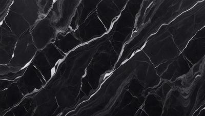 The primary subject of the image is a marble countertop with a black and white pattern. The setting is a kitchen, and the visual style is a close-up of the marble countertop. The colors and mood of the image are predominantly black and white, giving it a classic and elegant appearance.