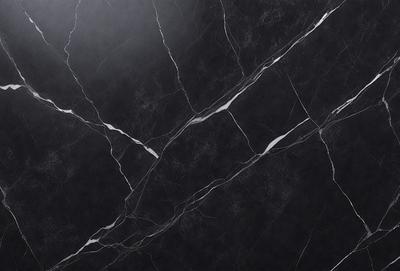 The primary subject of the image is a black marble countertop. The setting is a dark room, and the visual style is a close-up of the marble countertop. The countertop has a patterned texture, and the colors are predominantly black. The overall atmosphere of the image is elegant and sophisticated.