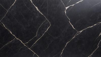 The primary subject of the image is a black marble tile with a pattern of white lines. The setting is a wall, and the visual style is a close-up of the tile. The dominant colors are black and white, creating a sleek and modern atmosphere.