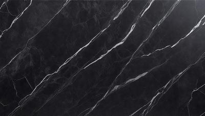 The primary subject of the image is a marble countertop with a black and white pattern. The setting is a kitchen, and the visual style is a close-up of the countertop. The colors and mood of the image are predominantly black and white, giving it a classic and elegant appearance.