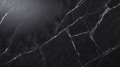 The primary subject of the image is a black marble wall with a white pattern. The setting is a dark room, and the visual style is a black and white photo. The dominant colors are black and white, creating a moody atmosphere.